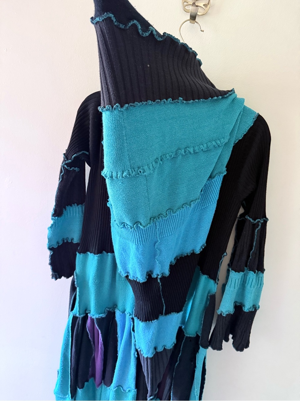 Patchwork Fairy Goblin core Cottage Pointy Hood Jacket Coat Dress Goth Grunge M - Picture 12 of 13